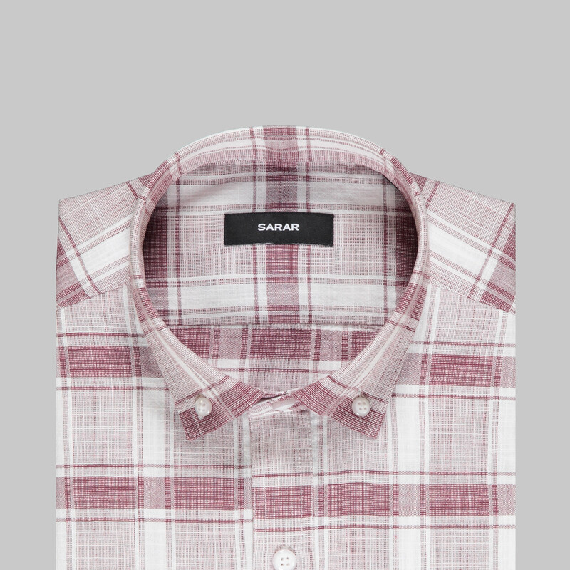 Eleta Kısa Kollu Ekose Bordo Gömlek - SARAR