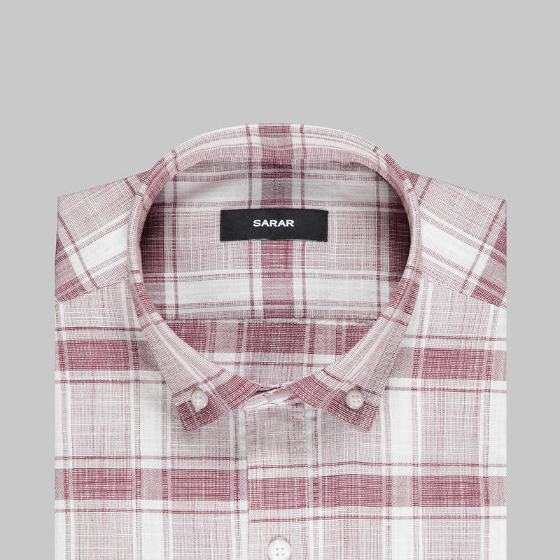 Eleta Kısa Kollu Ekose Bordo Gömlek - 4