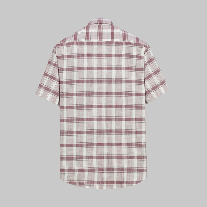 Eleta Kısa Kollu Ekose Bordo Gömlek - SARAR