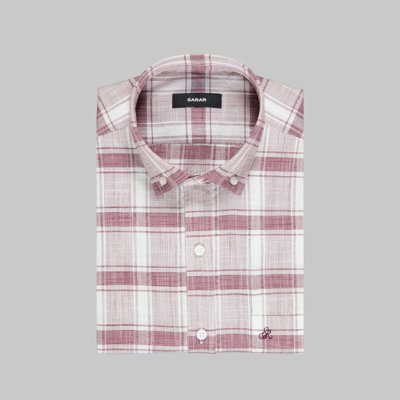 Eleta Kısa Kollu Ekose Bordo Gömlek - 3