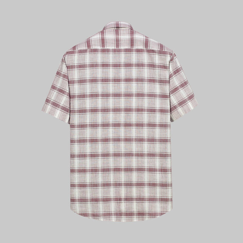 Eleta Kısa Kollu Ekose Bordo Gömlek - 2