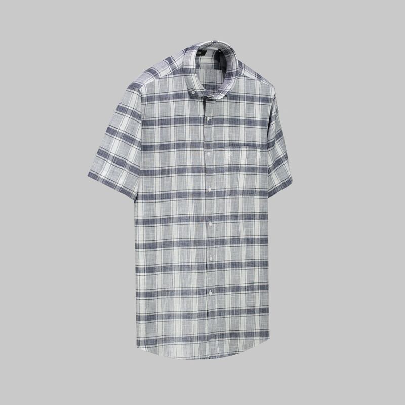 Eleta Kısa Kollu Ekose Lacivert Gömlek - SARAR