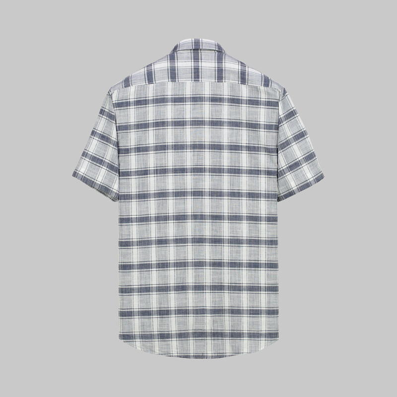 Eleta Kısa Kollu Ekose Lacivert Gömlek - SARAR