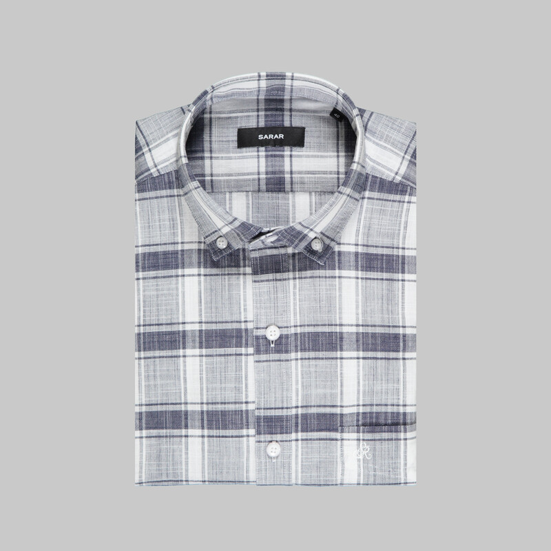 Eleta Kısa Kollu Ekose Lacivert Gömlek - SARAR