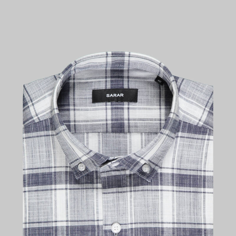 Eleta Kısa Kollu Ekose Lacivert Gömlek - 4