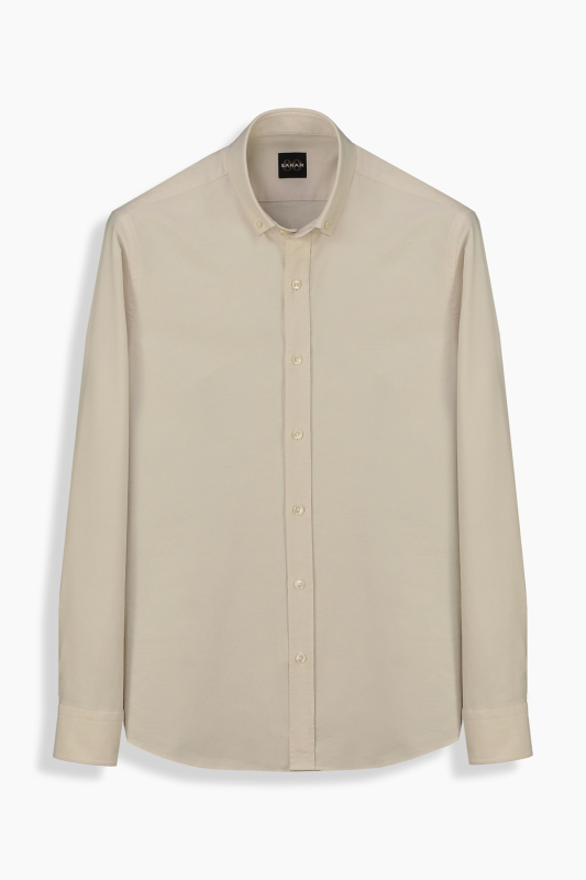 Eleta Pamuklu Slim Bej Gömlek 