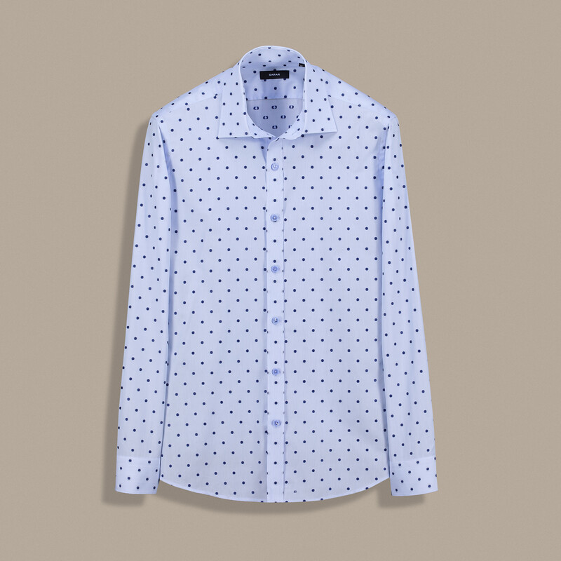 Eleta Puantiyeli Slim Mavi Gömlek 