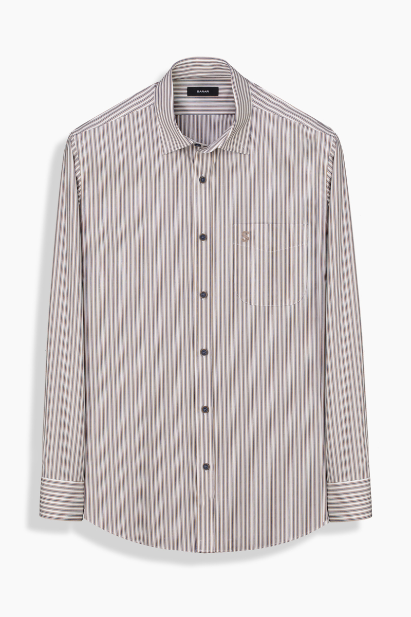 Eleta Selection Çizgili Kahverengi Gömlek - 1