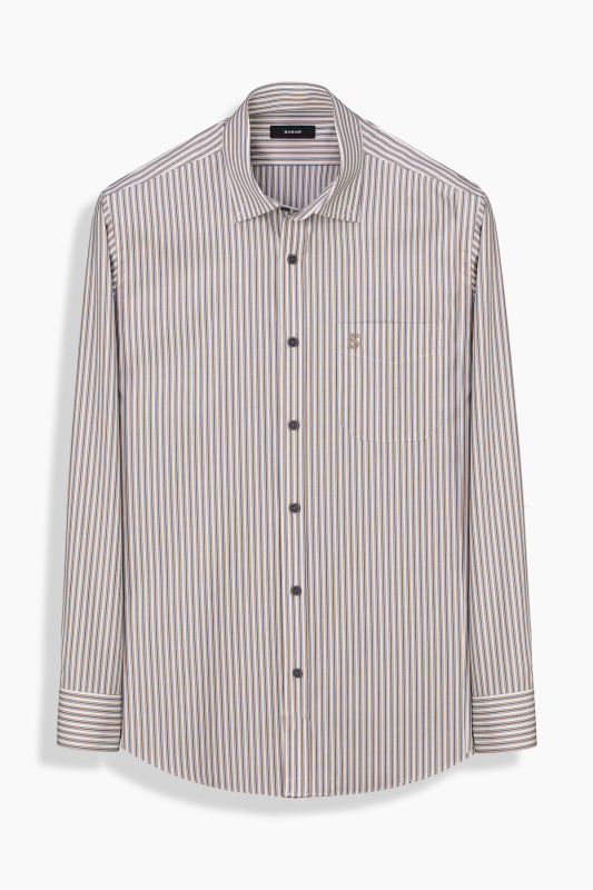 Eleta Selection Çizgili Kahverengi Gömlek - SARAR