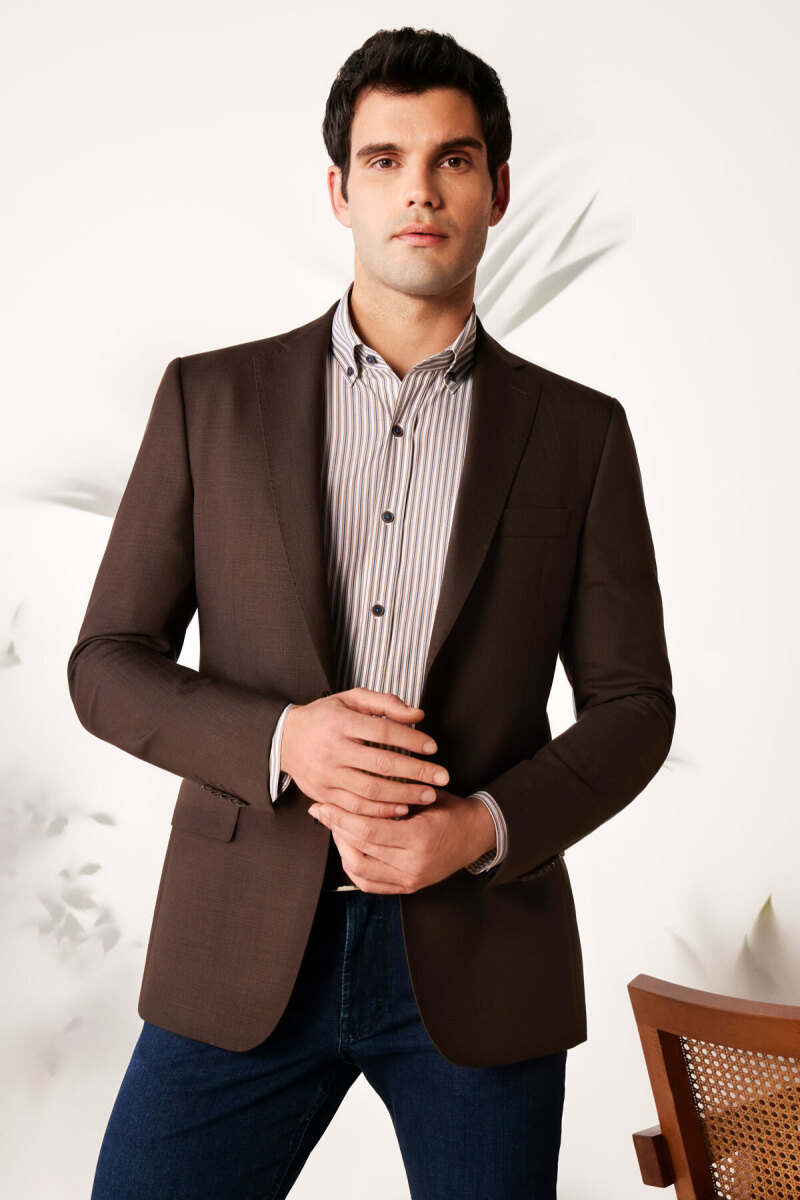 Eleta Selection Çizgili Kahverengi Gömlek - 1