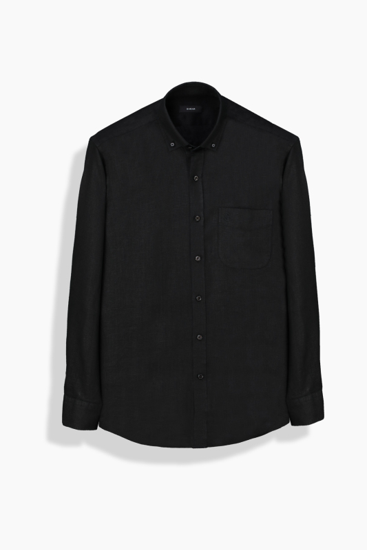 Eleta Cepli Keten Siyah Gömlek 