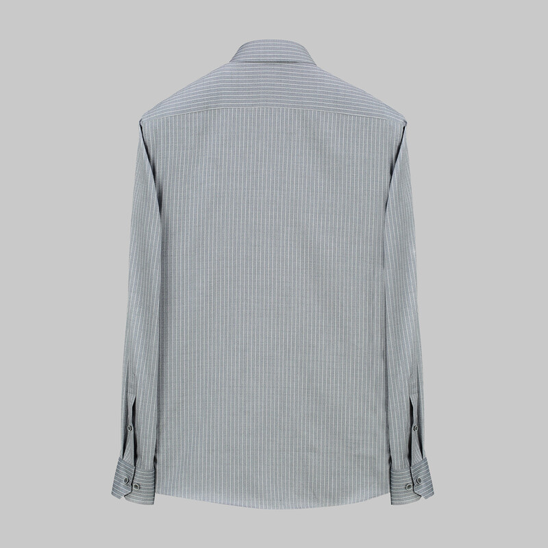 Eleta Uzun Kol Çizgili Gri Slim Gömlek - SARAR