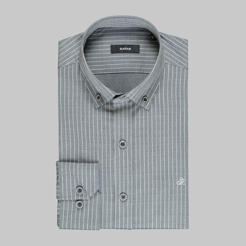 Eleta Uzun Kol Çizgili Gri Slim Gömlek - SARAR