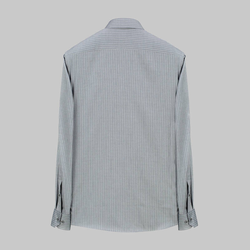 Eleta Uzun Kol Çizgili Gri Slim Gömlek - 2