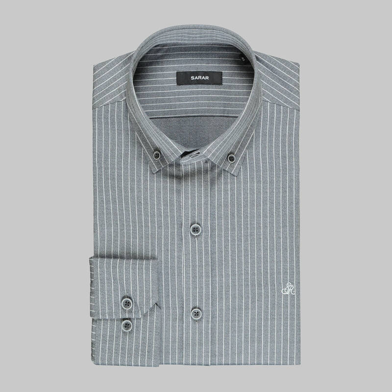 Eleta Uzun Kol Çizgili Gri Slim Gömlek - 3