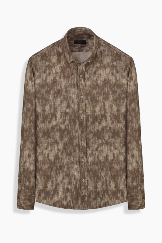 Eleta Uzun Kol Slim Kahverengi Gömlek 