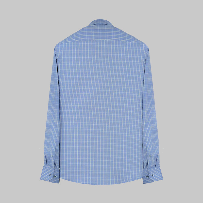 Eleta Uzun Kol Kareli Desenli Mavi Slim Gömlek - SARAR