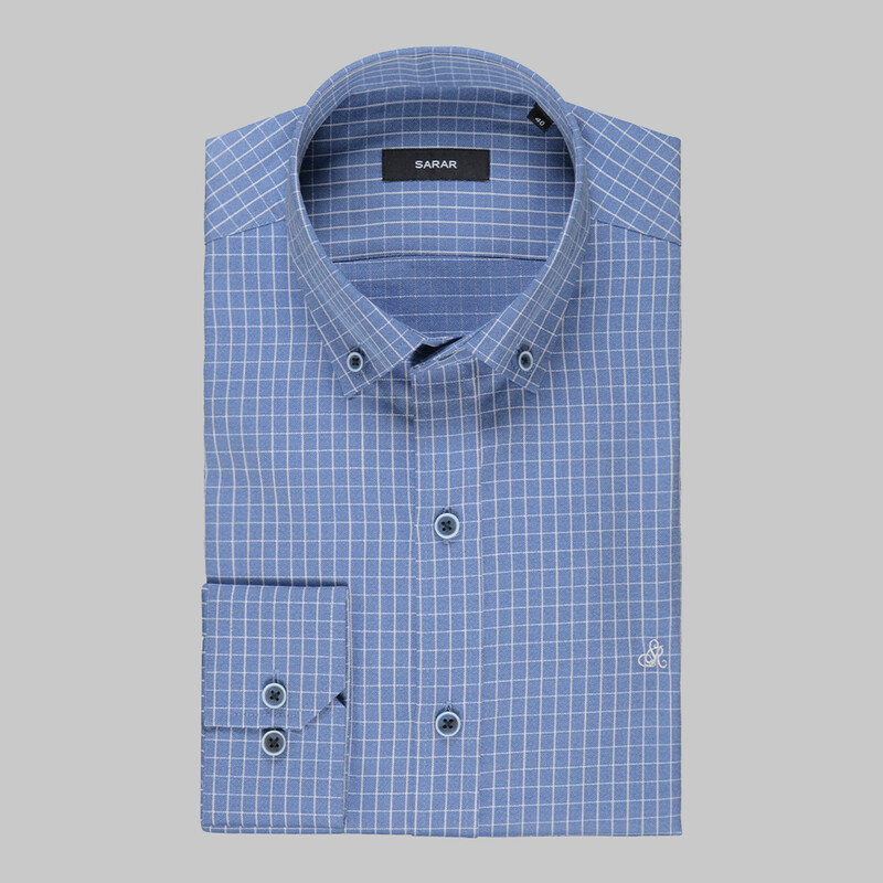 Eleta Uzun Kol Kareli Desenli Mavi Slim Gömlek - SARAR