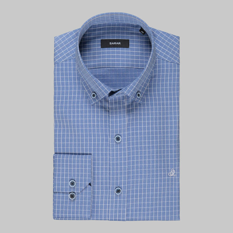 Eleta Uzun Kol Kareli Desenli Mavi Slim Gömlek - 3