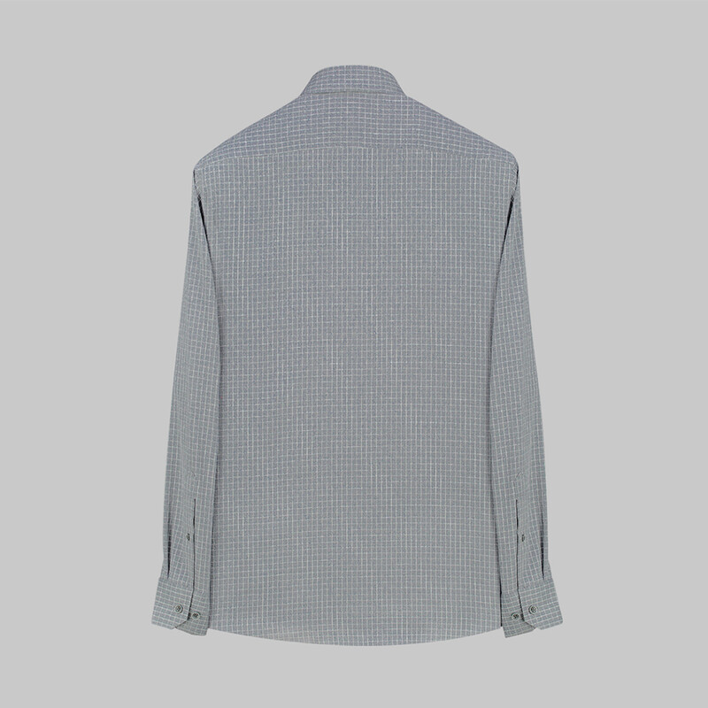 Eleta Uzun Kol Kareli Desenli Gri Slim Gömlek - SARAR