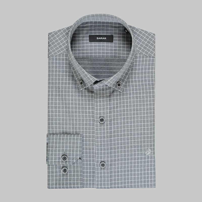 Eleta Uzun Kol Kareli Desenli Gri Slim Gömlek - SARAR