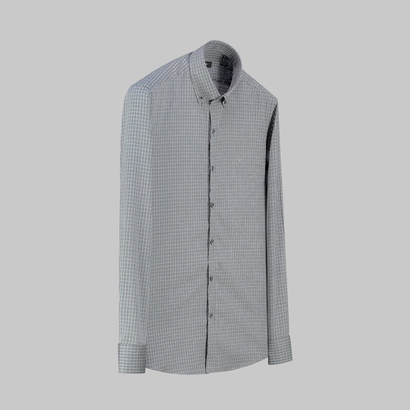 Eleta Uzun Kol Kareli Desenli Gri Slim Gömlek 