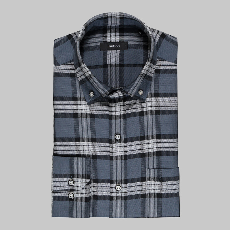 Eleta Uzun Kol Kareli Gri Klasik Gömlek - SARAR