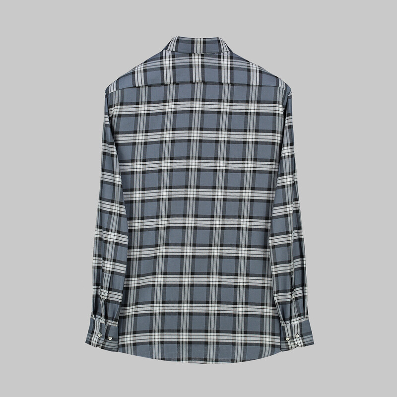 Eleta Uzun Kol Kareli Gri Klasik Gömlek - SARAR