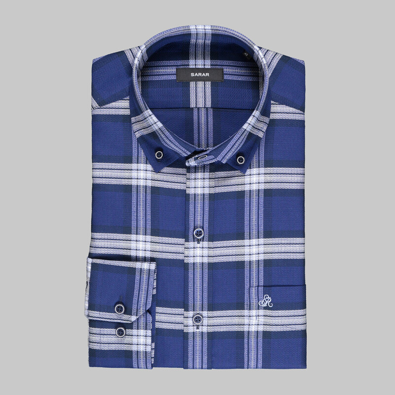 Eleta Uzun Kol Kareli Lacivert Klasik Gömlek - SARAR