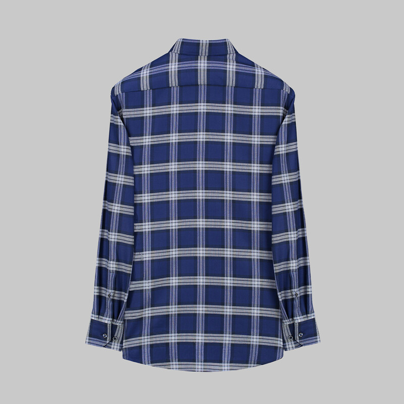 Eleta Uzun Kol Kareli Lacivert Klasik Gömlek - SARAR