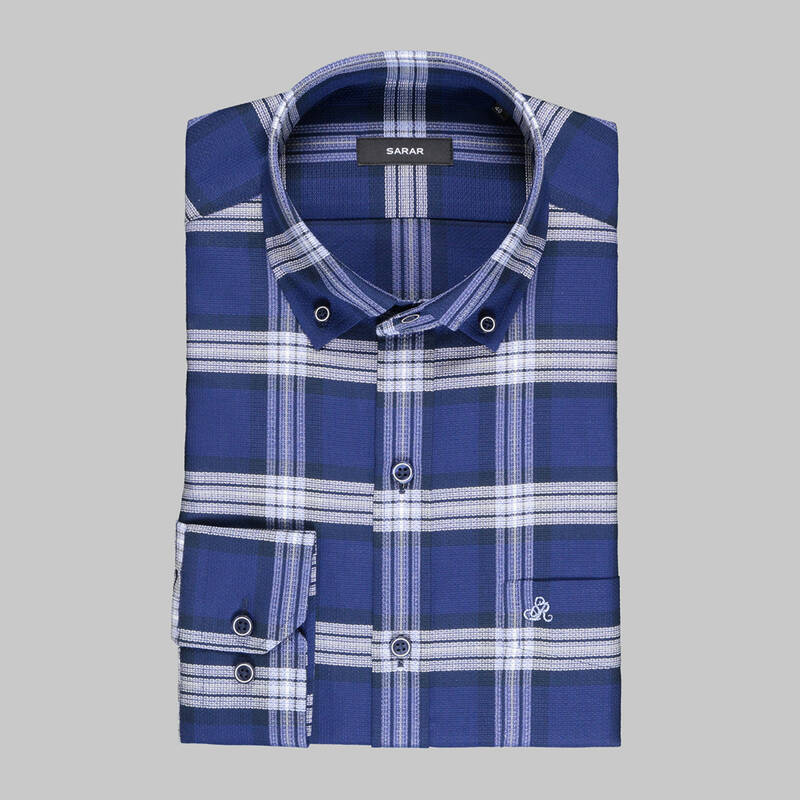 Eleta Uzun Kol Kareli Lacivert Klasik Gömlek - 3