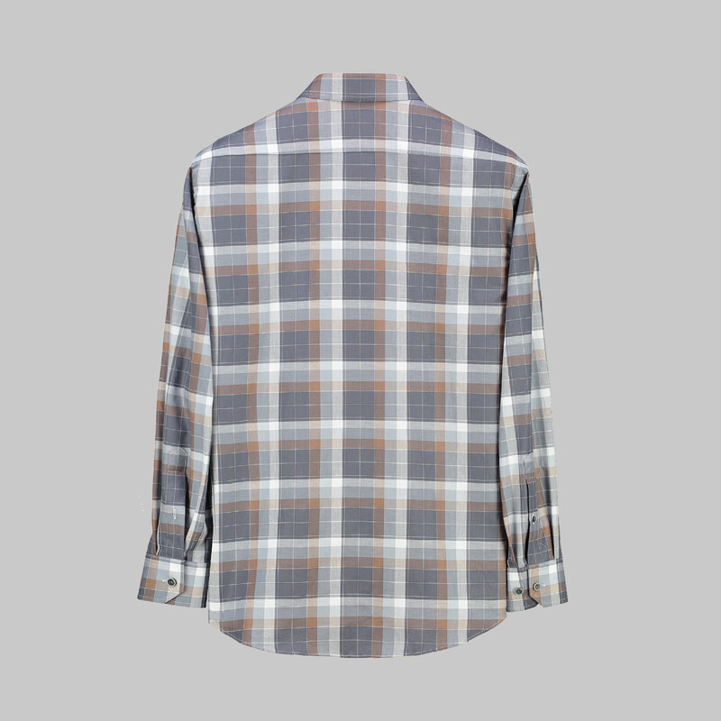 Eleta Gri Uzun Kol Kareli Gömlek - SARAR