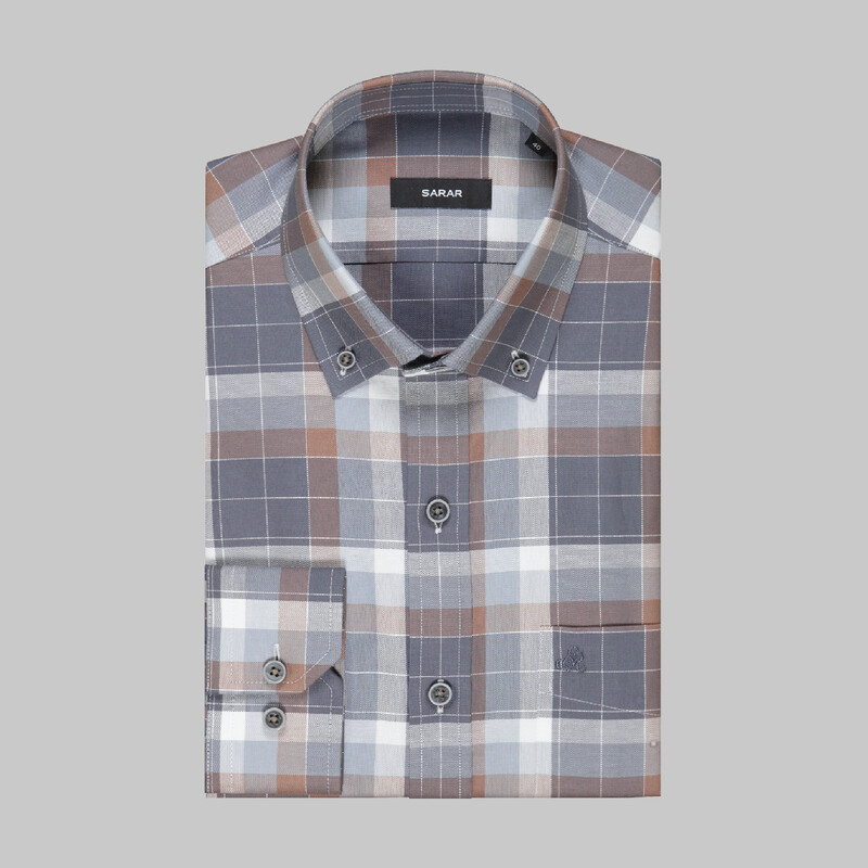 Eleta Gri Uzun Kol Kareli Gömlek - SARAR