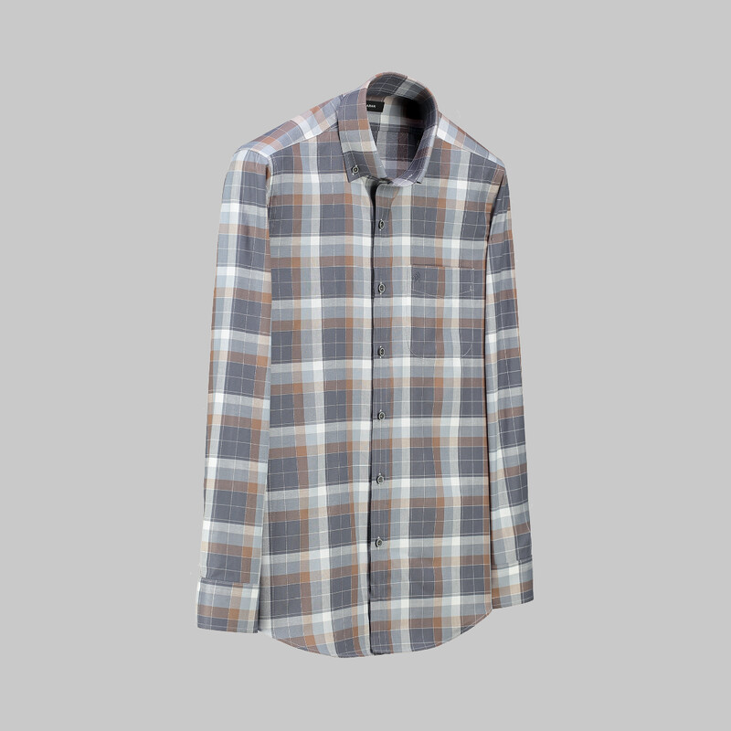 Eleta Gri Uzun Kol Kareli Gömlek 