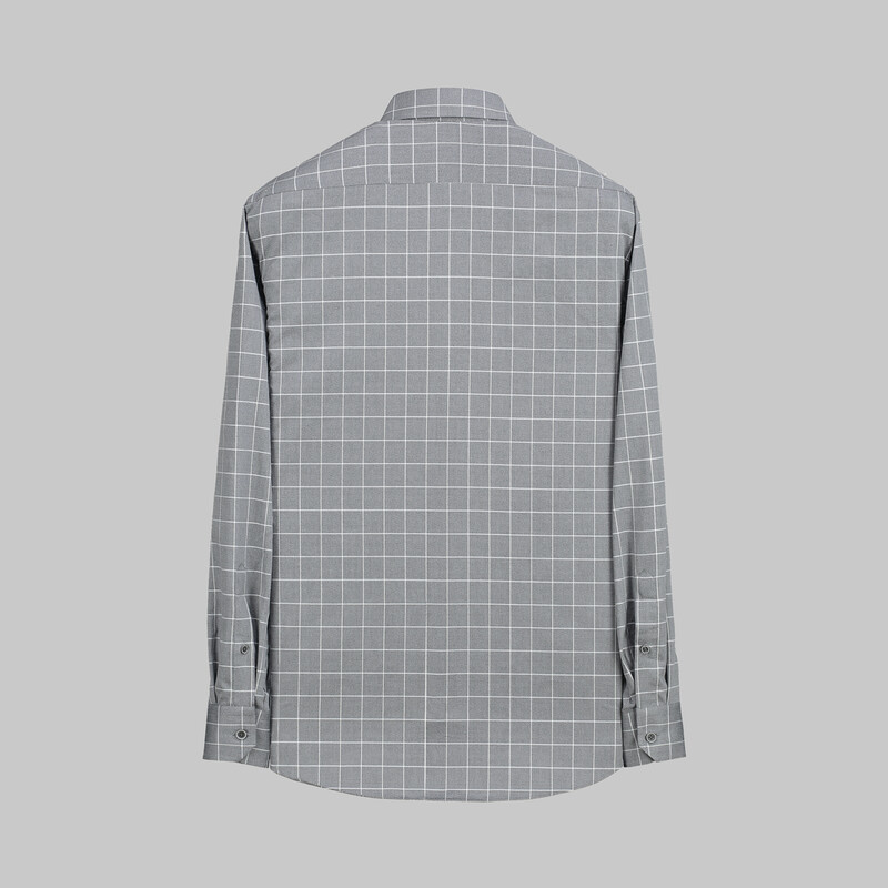 Eleta Uzun Kol Gri Klasik Kareli Gömlek - SARAR