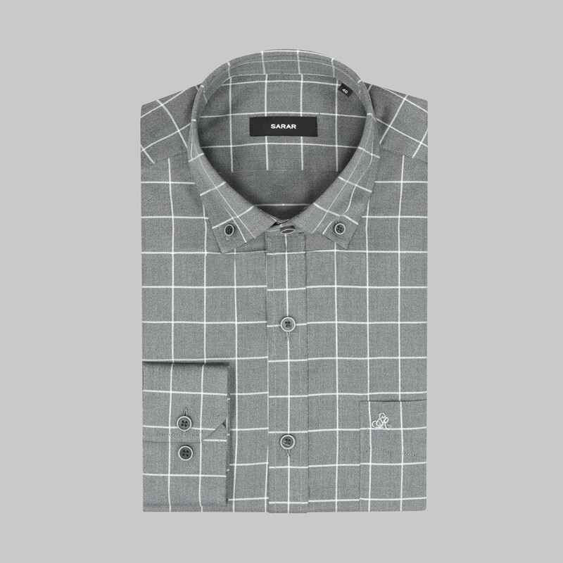 Eleta Uzun Kol Gri Klasik Kareli Gömlek - SARAR