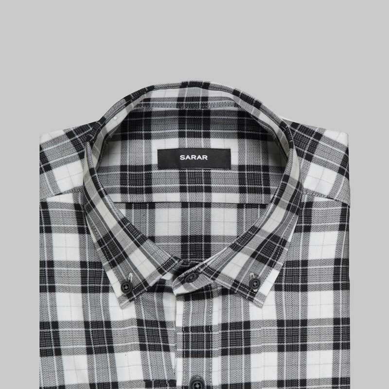 Eleta Uzun Kol Klasik Kareli Siyah Gömlek - SARAR