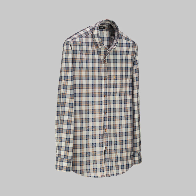 Eleta Uzun Kol Klasik Kareli Turuncu Gömlek - SARAR