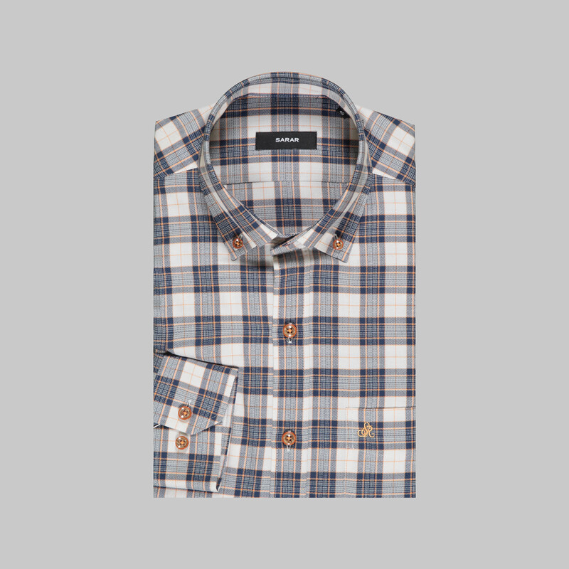 Eleta Uzun Kol Klasik Kareli Turuncu Gömlek - SARAR