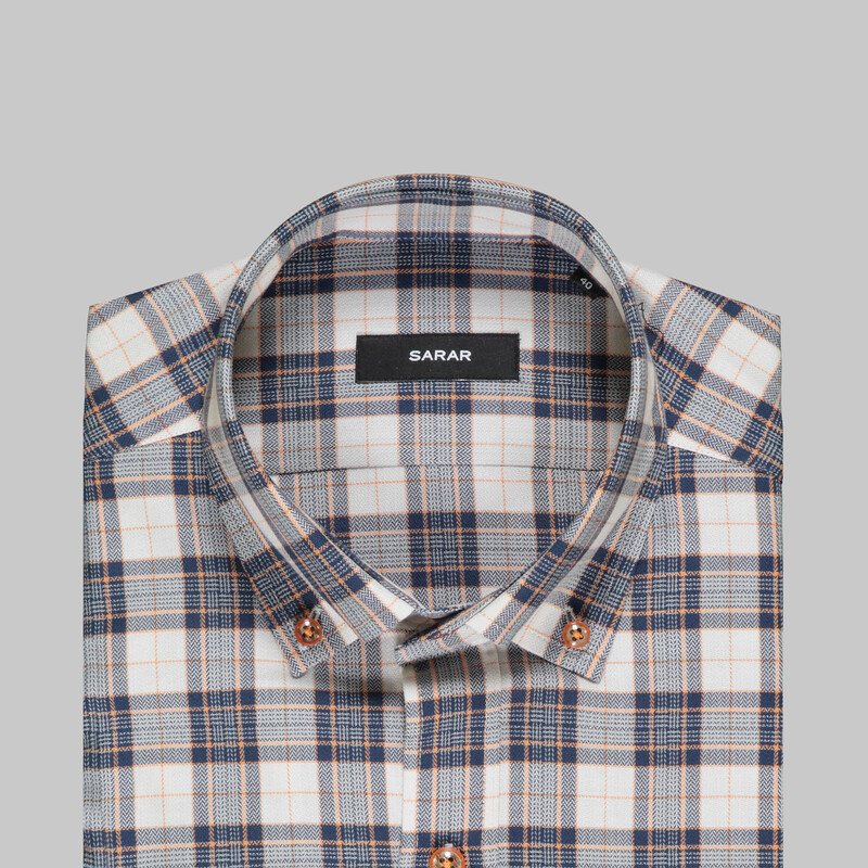 Eleta Uzun Kol Klasik Kareli Turuncu Gömlek - SARAR