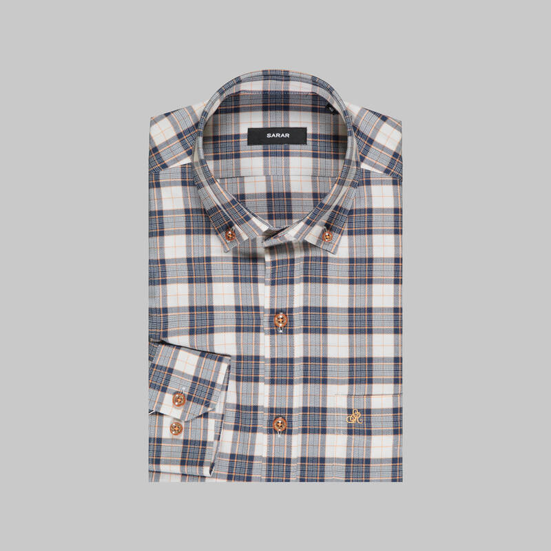 Eleta Uzun Kol Klasik Kareli Turuncu Gömlek - 4