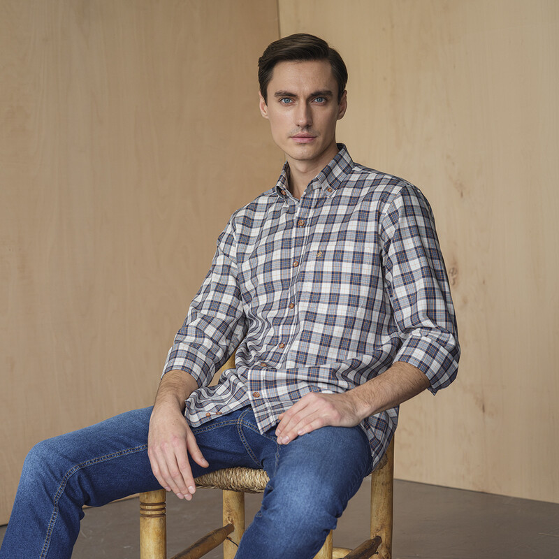 Eleta Uzun Kol Klasik Kareli Turuncu Gömlek 