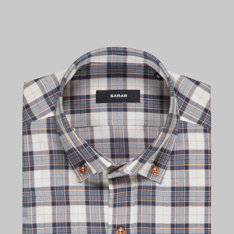 Eleta Uzun Kol Klasik Kareli Turuncu Gömlek - 5