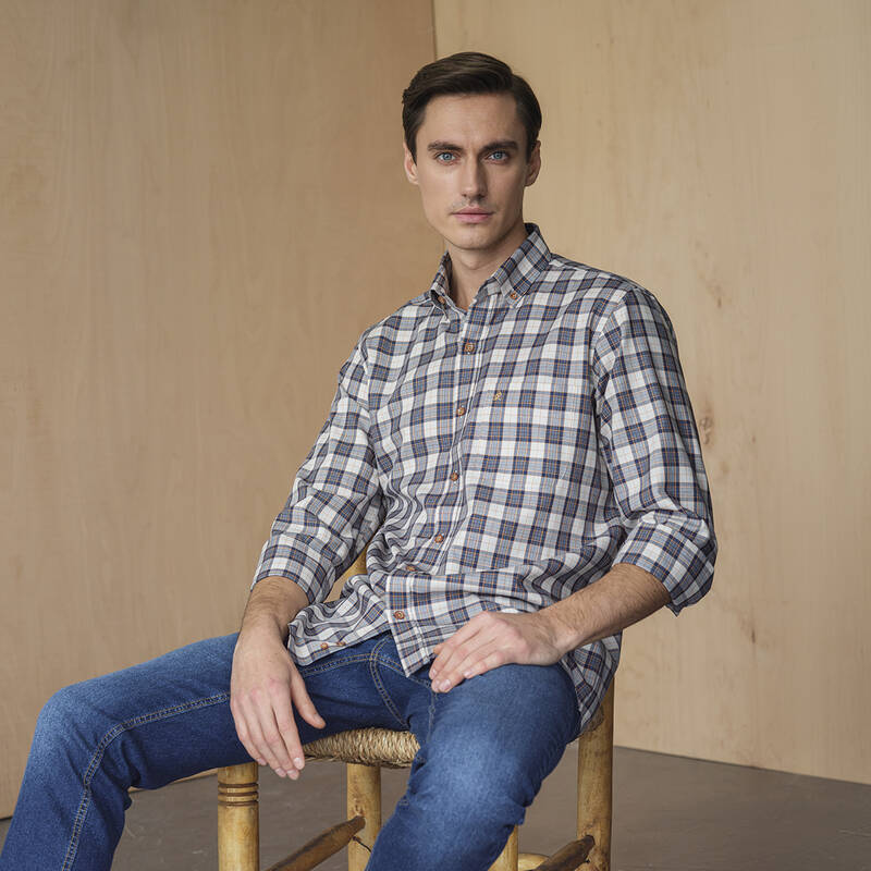 Eleta Uzun Kol Klasik Kareli Turuncu Gömlek - 1