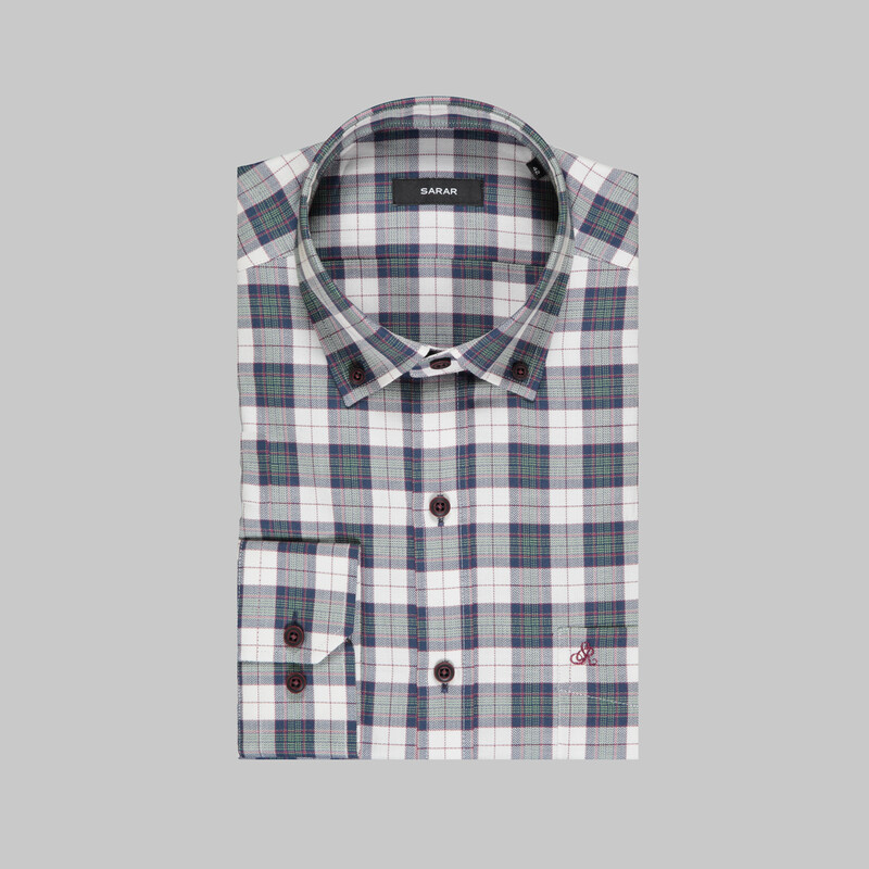 Eleta Uzun Kol Klasik Kareli Yeşil Gömlek - SARAR