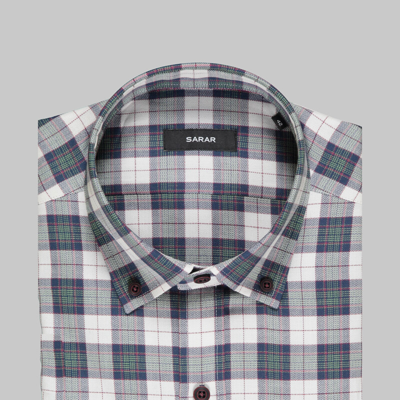 Eleta Uzun Kol Klasik Kareli Yeşil Gömlek - SARAR