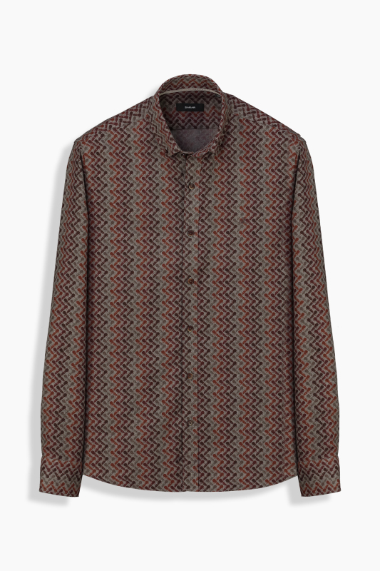 Eleta Uzun Kol Slim Desenli Bordo Gömlek 