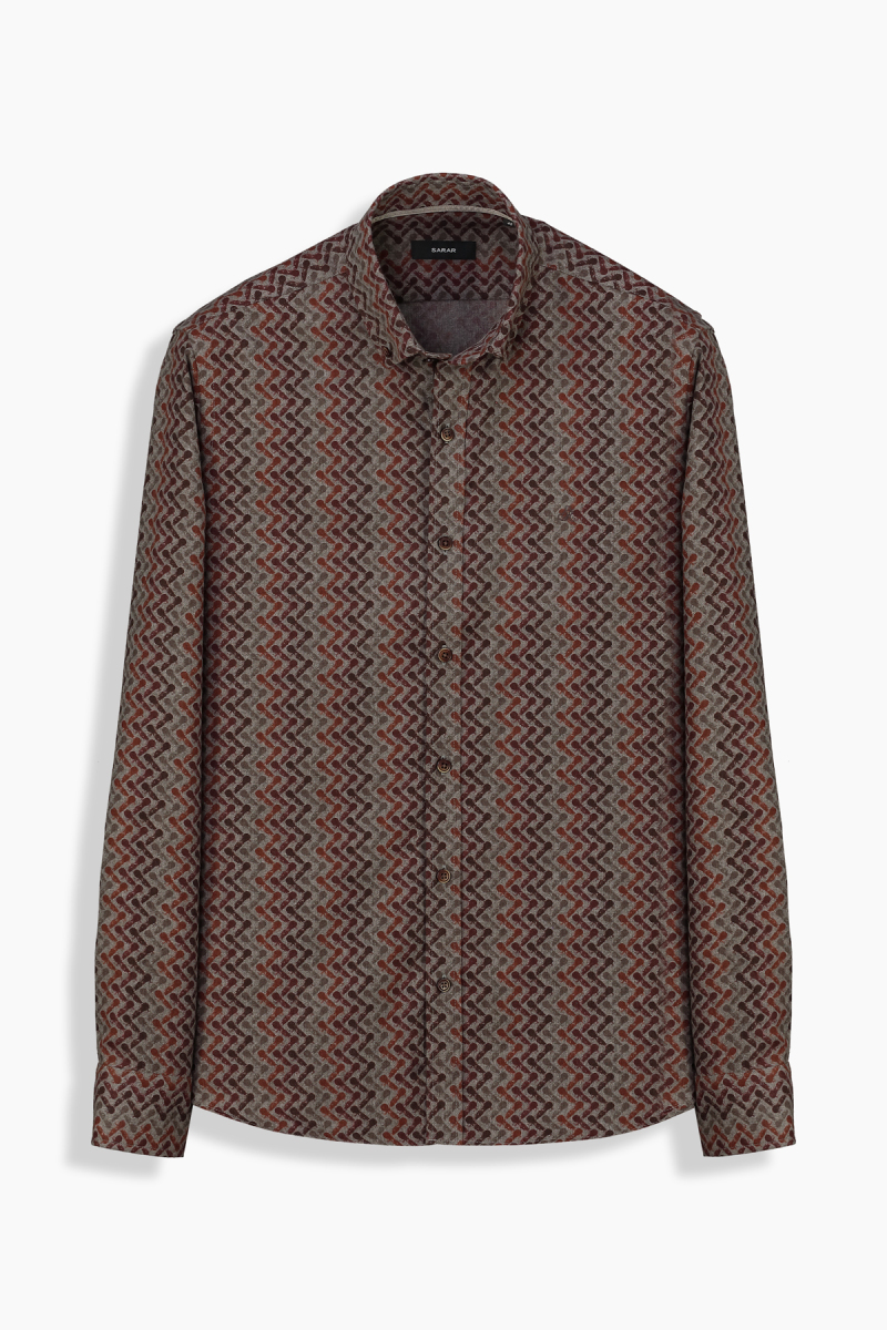 Eleta Uzun Kol Slim Desenli Bordo Gömlek - 1