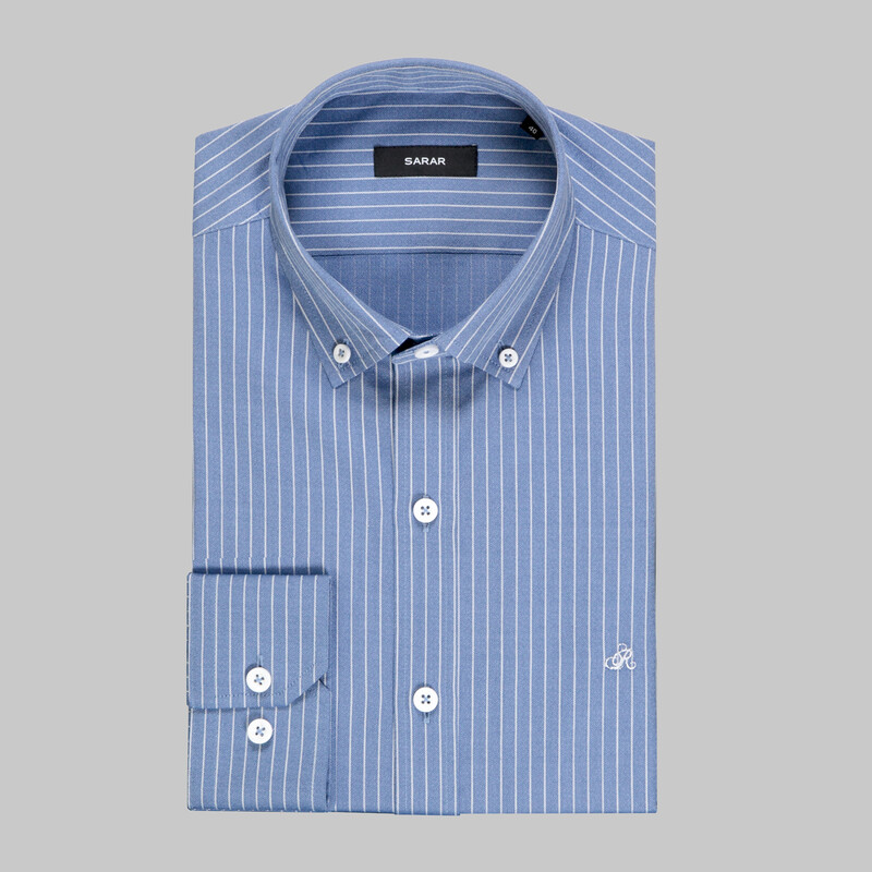 Eleta Uzun Kol Mavi Slim Gömlek - SARAR