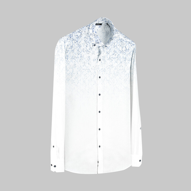 Eleta Uzun Kol Desenli Slim Mavi Gömlek 